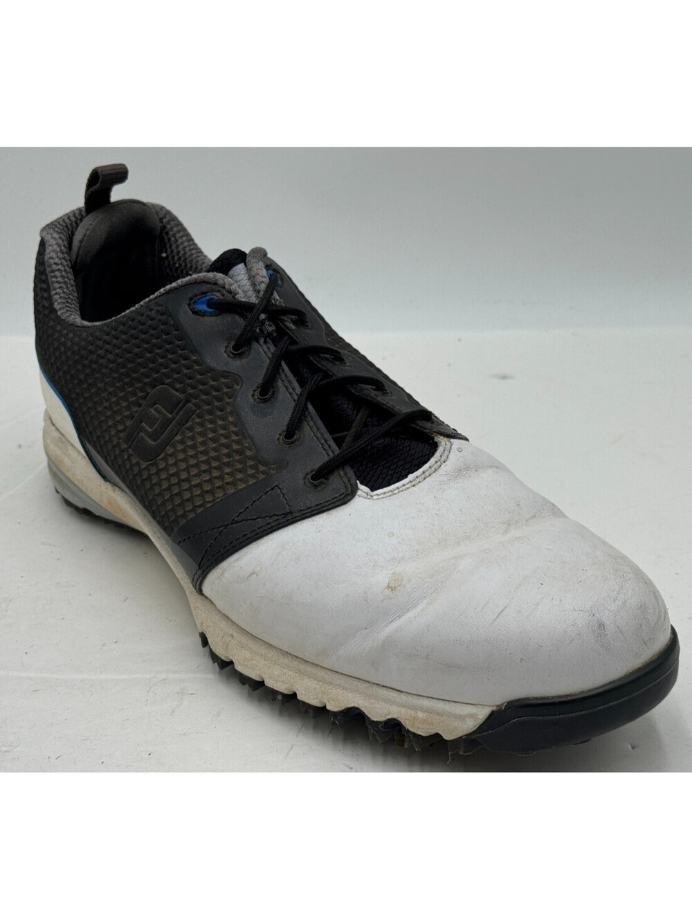 FootJoy Contour Fit Mens Sneaker 12M White Black Leather Spikes Golf Shoes 54097